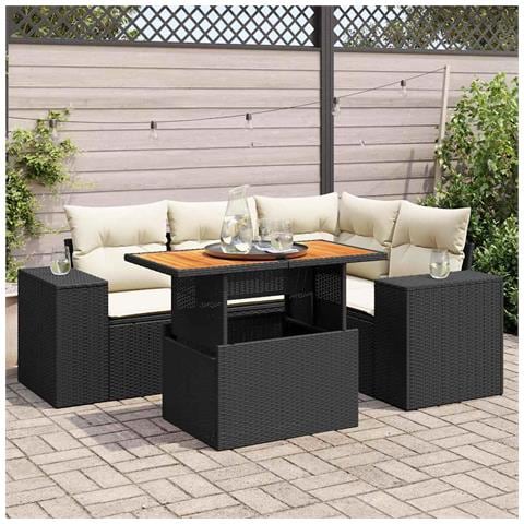 Set Divani da Giardino 5 pz con Cuscini in Polyrattan Nero - Foto 2
