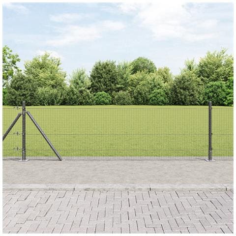 Recinzione in Rete Saldato con 13 Pali Flangiati Grigia 0.6x25 m Acciaio - Foto 2