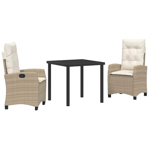 Set da Pranzo per Giardino 3 pcs Beige polyrattan - Foto 1