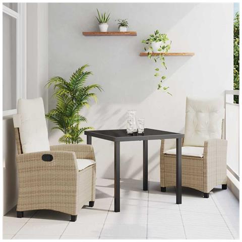 Set da Pranzo per Giardino 3 pcs Beige polyrattan - Foto 2