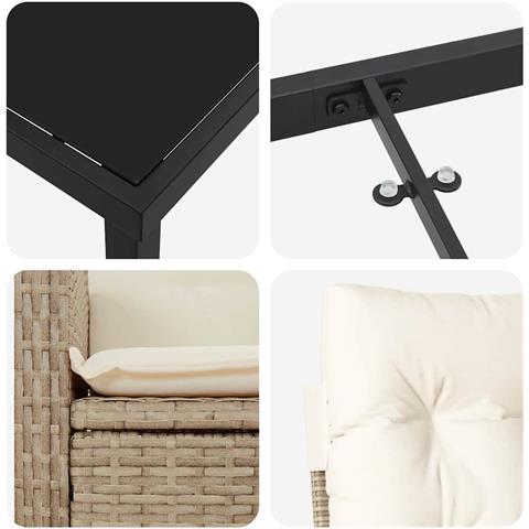 Set da Pranzo per Giardino 3 pcs Beige polyrattan - Foto 9