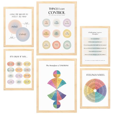 Set Di 6 Stampe Benessere Incorniciato Con Illustrazioni Di Design Per Le Pareti Della Tua Casa. Negozio Di Pittura. A3 & A4 Telaio In Legno Chiaro - Foto 1