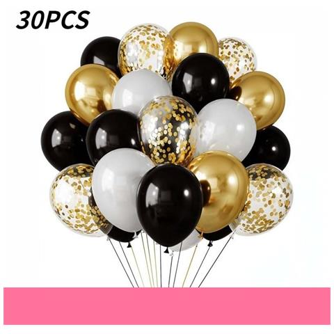 Set Di 30 Palloncini Nero Oro Bianco - Palloncini In Lattice Per Decorazioni Di Feste Di Compleanno - Foto 1