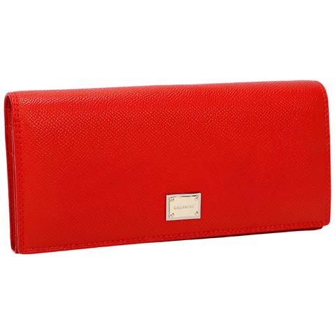 Portafoglio Da Donna Loulou Effetto Granulato Con Placca Metallica Con Logo, Rosso - Foto 5