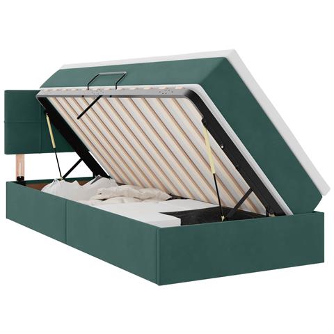 Letto con contenitore e LED Verde Scuro 100 x 200 cm Velluto - Foto 1