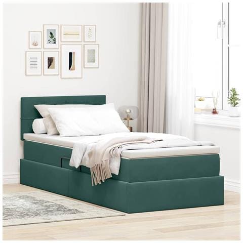 Letto con contenitore e LED Verde Scuro 100 x 200 cm Velluto - Foto 2