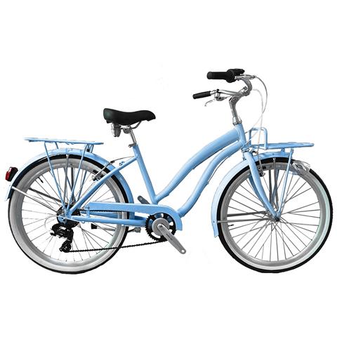 Bici Alluminio Da Donna Misura 26 City Bike Bicicletta Beach Cruiser Stile Americano Cambio 7v Completa Di Accessori Luci A Led - 46 Azzurro Pastello - Foto 1