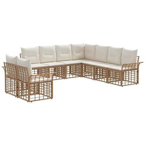 Set di divani da esterno 9 pcs Naturale e Bianco Crema - Foto 1