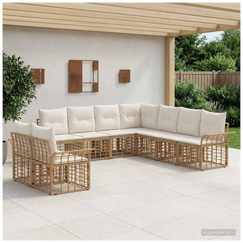 Set di divani da esterno 9 pcs Naturale e Bianco Crema - Foto 2