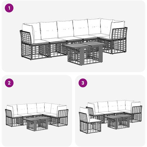 Set Divano da Giardino 7 pz Nero e Grigio scuro polyrattan - Foto 2