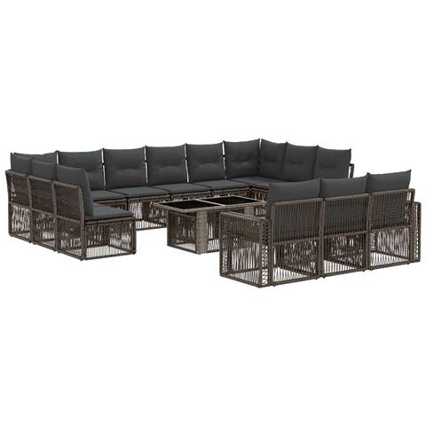 Set Divano da Giardino 14 pz Grigio e Grigio Scuro polyrattan - Foto 1