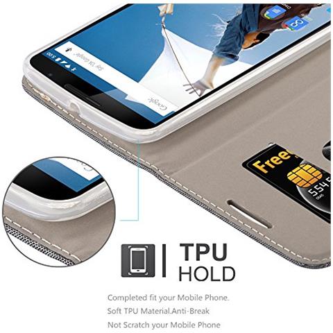 Custodia Compatibile Con Lenovo Google Nexus 6 / 6x In Grigio Nero - Coperchio Protettiva Con Chiusura Magnetica, Funzione Stand E Tasca Per Le Carte - Foto 2