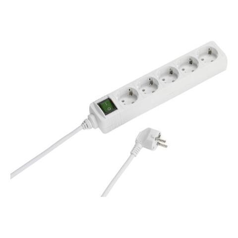 Ebls5 W - Ciabatta Elettrica A 5 Prese Con Interruttore E Sicurezza Per Bambini (cavo Da 1,4 M, Sezione Del Cavo: 1,5 Mmq), Colore: Bianco - Foto 1