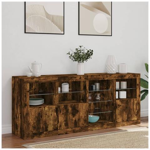 Credenza Con Luci Led Rovere Fumo 164x37x67 Cm - Foto 3