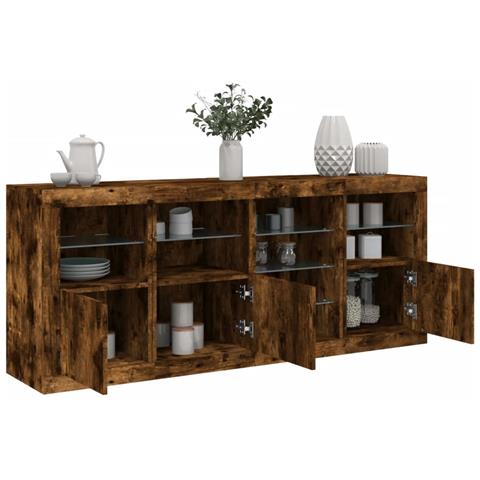 Credenza Con Luci Led Rovere Fumo 164x37x67 Cm - Foto 1