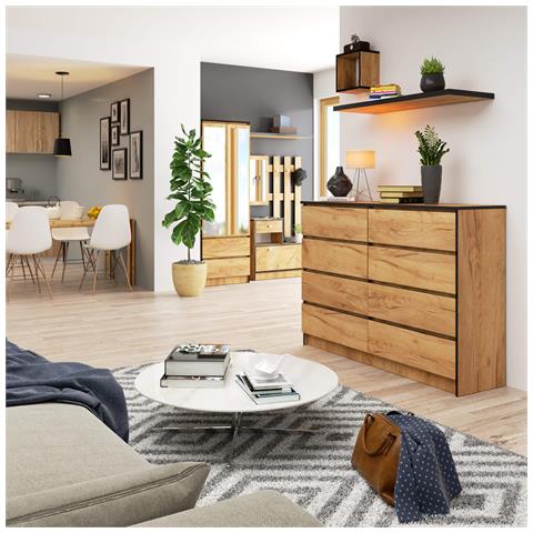 Cassettiera K140, 8 cassetti, 138x40x99 cm, Colore Quercia Craft - Foto 4