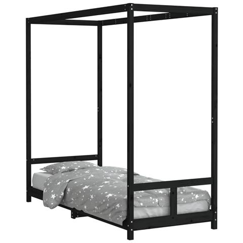 Giroletto per Bambini Nero 80x200 cm in Legno Massello di Pino - Foto 2