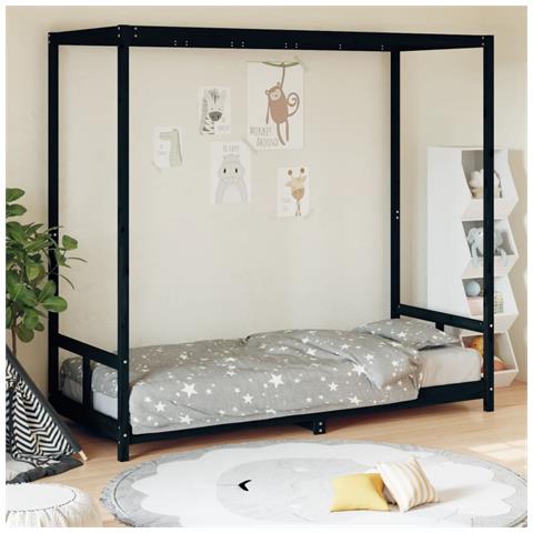 Giroletto per Bambini Nero 80x200 cm in Legno Massello di Pino - Foto 1