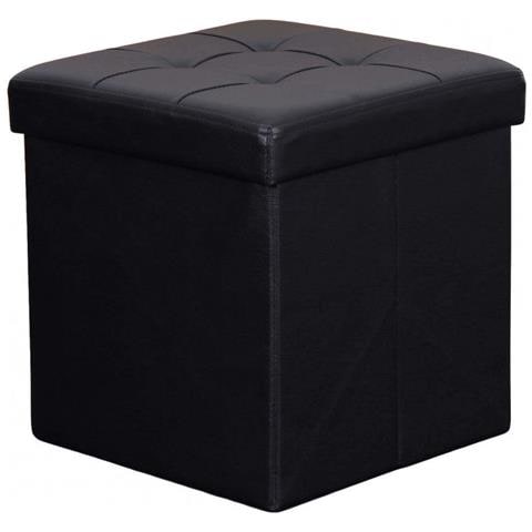 Pouf Contenitore Cubo Baule Quadrato 38x38 Cm Rivestito In Ecopelle - Black - Foto 1