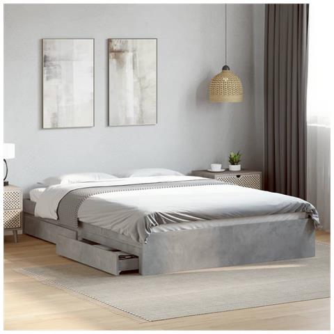 Giroletto Cassetti Grigio Cemento 160x200 Cm Legno Multistrato - Foto 1