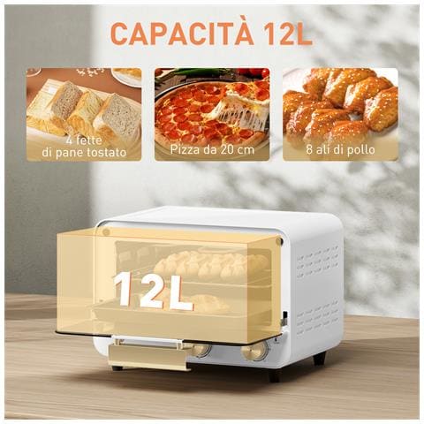 Fornetto Elettrico 12L con Timer e Temperatura Regolabile, in Acciaio e Plastica, 31.5x27.7x22.7 cm, Bianco e Oro - Foto 6