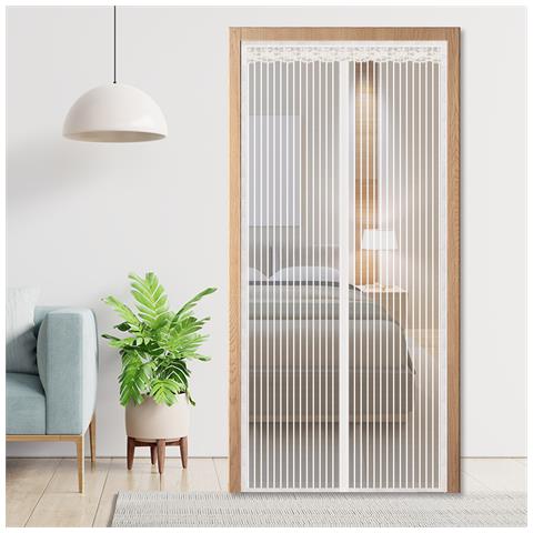 Tenda Zanzariera Magnetica Per Porta Con 9 Coppie Di Magneti, Bianca, 80cm X 200cm - Foto 3