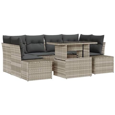 Set Divano da Giardino 7 Pezzi con Cuscini Grigio Chiaro Polyrattan - Foto 1