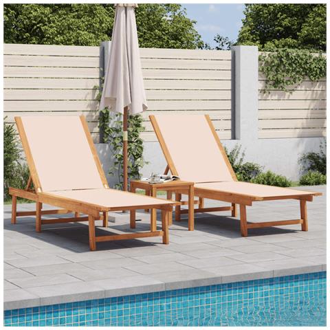 Lettini Prendisole 2 pz e Tavolo Crema Legno Acacia e Textilene - Foto 2