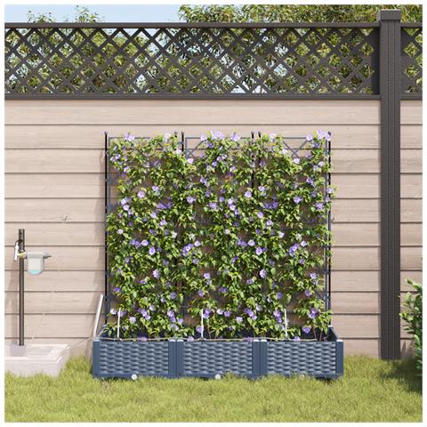 Vasi da Giardino con Sistema di Irrigazione 3 pcs Grigio - Foto 2