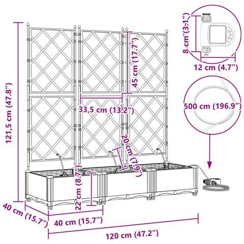 Vasi da Giardino con Sistema di Irrigazione 3 pcs Grigio - Foto 9