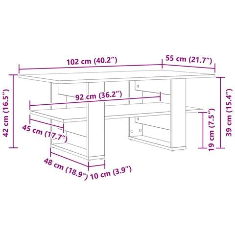 Tavolino da caffè vitaXL Nero Rovere 102x55x42 cm Legno ingegnerizzato - Foto 9