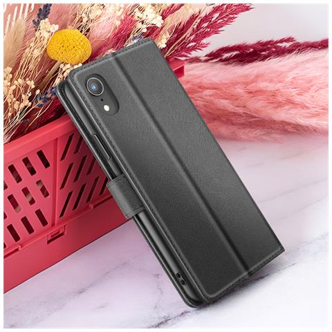 Custodia A Portafoglio Per Iphone Xr Con Funzione Supporto E Linguetta Magnetica, Nero - Foto 2