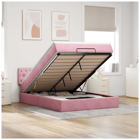 Struttura Letto Pouf con Materasso Rosa 140x190 cm in Velluto - Foto 2