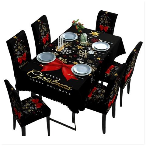 Set Di Tovaglia E Coprisedie Natalizi - Design Fiocco Di Neve, Poliestere Impermeabile, Set Da 7 Pezzi - Foto 1
