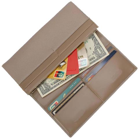 Portafoglio Da Donna Loulou Effetto Granulato Con Placca Metallica Con Logo, Taupe - Foto 5