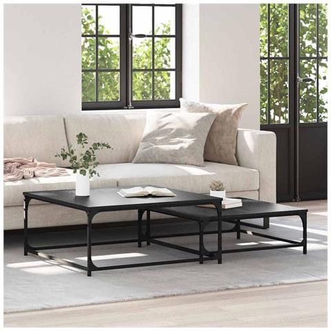 Tavolino da salotto 2 pcs Rovere Nero Legno multistrato - Foto 2