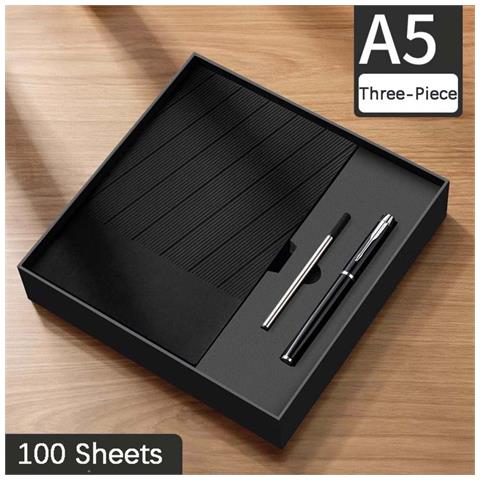 Quaderno A5 In Pelle Pu - 360 Pagine, Carta Spessa, Con Penna E Ricarica Black - Foto 3
