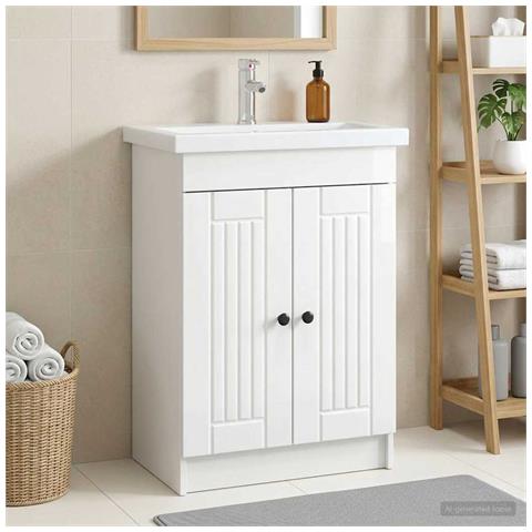 Mobiletto da bagno sotto il lavello Bianco Lucido - Foto 2