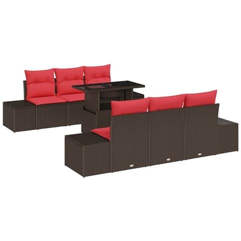 Set di divani con cuscino 7 pcs Marrone e Rosso polyrattan - Foto 1