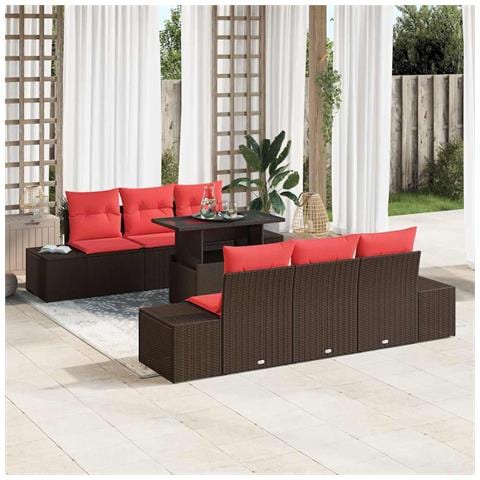 Set di divani con cuscino 7 pcs Marrone e Rosso polyrattan - Foto 2