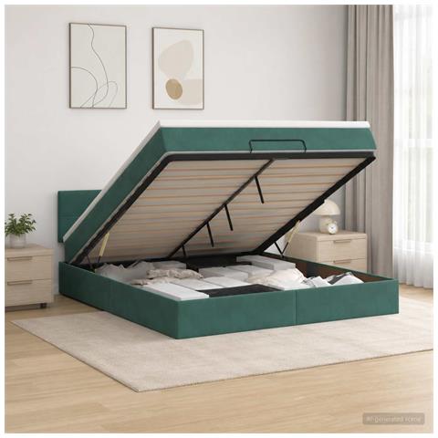 Letto ottomano con materasso Verde Scuro 160 x 200 cm Velluto - Foto 2