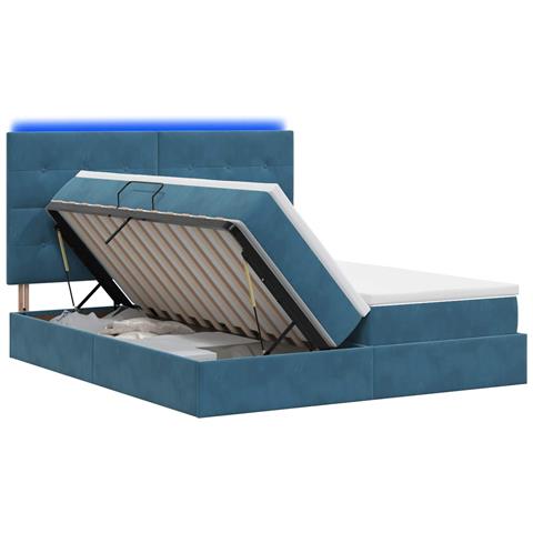 Letto con contenitore LED e materasso Blu Scuro 180 x 200 cm - Foto 1