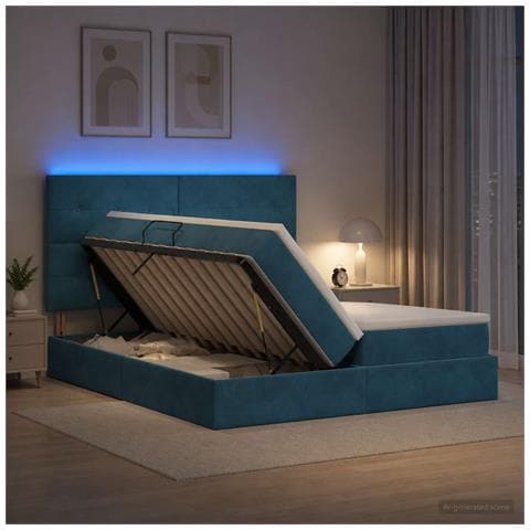 Letto con contenitore LED e materasso Blu Scuro 180 x 200 cm - Foto 2