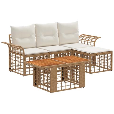 Set Divano da Giardino 5 pz Naturale e Bianco Crema polyrattan - Foto 1
