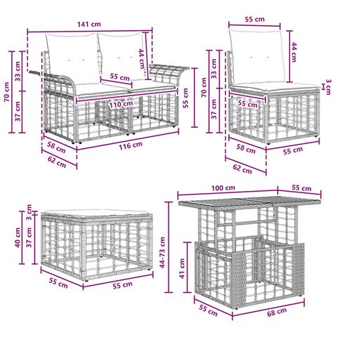 Set Divano da Giardino 5 pz Naturale e Bianco Crema polyrattan - Foto 10