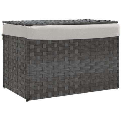 Cesto Portabiancheria Coperchio Grigio 55,5x35x34 Cm Polyrattan - Foto 1