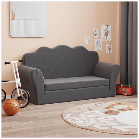 Divano Letto Per Bambini A 2 Posti Antracite In Morbido Peluche - Foto 1