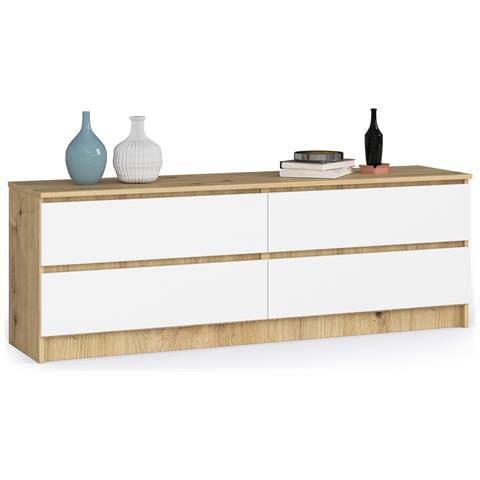 Cassettiera K160, 4 cassetti, 160x40x55 cm, Colore Quercia Artisan e Bianco - Foto 1