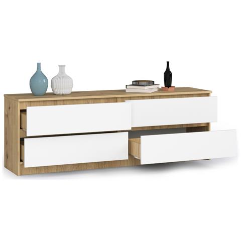 Cassettiera K160, 4 cassetti, 160x40x55 cm, Colore Quercia Artisan e Bianco - Foto 2