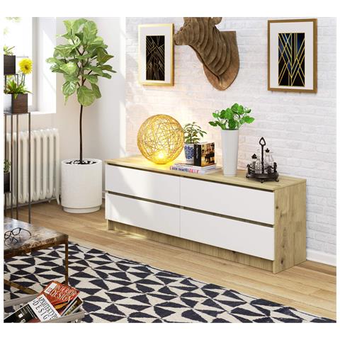 Cassettiera K160, 4 cassetti, 160x40x55 cm, Colore Quercia Artisan e Bianco - Foto 4